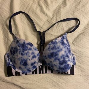 Blue tye-dye push up bra